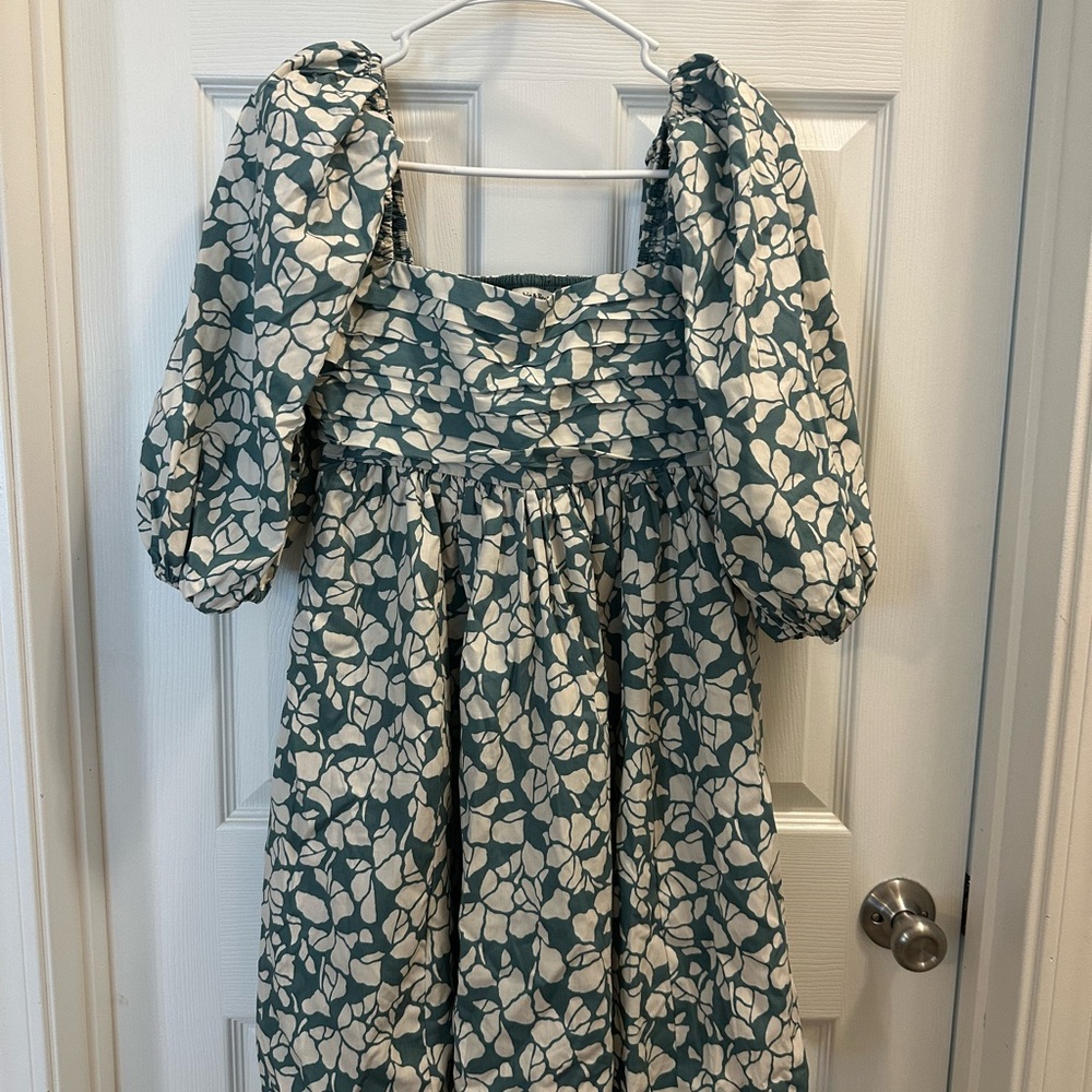 Abercrombie & Fitch Green and White Ruched Tiered Mini Dress